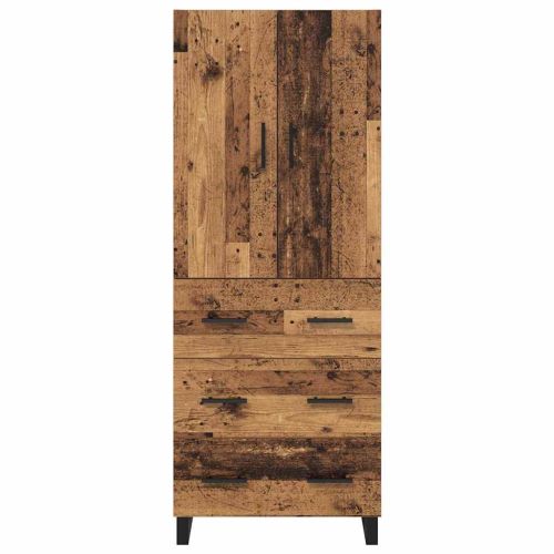 Висок шкаф 2 pcs Старо дърво Инженерна дървесина и стъкло