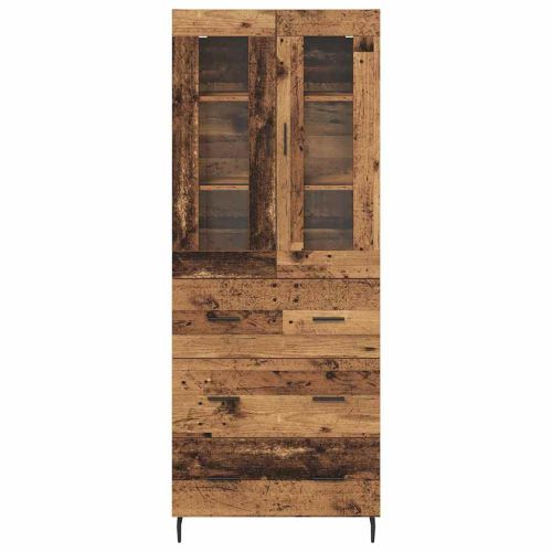 Висок шкаф 2 pcs Старо дърво Инженерна дървесина и стъкло