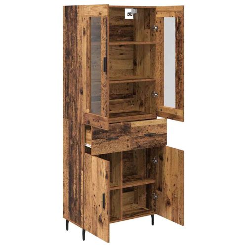Висок шкаф 2 pcs Старо дърво Инженерна дървесина и стъкло