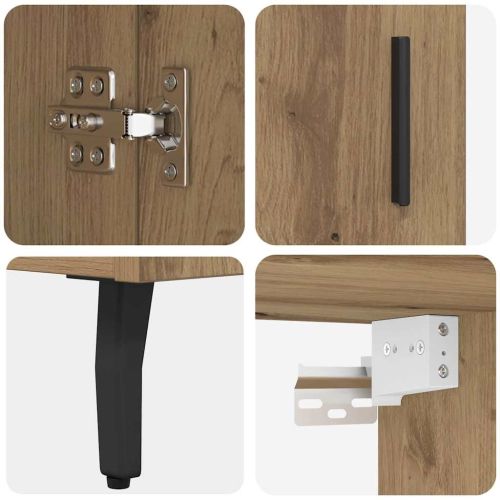 Висок шкаф 2 pcs Дъб Инженерна дървесина и стъкло