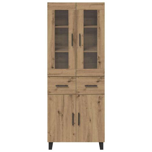 Висок шкаф с чекмедже 2 pcs Дъб Инженерна дървесина и стъкло