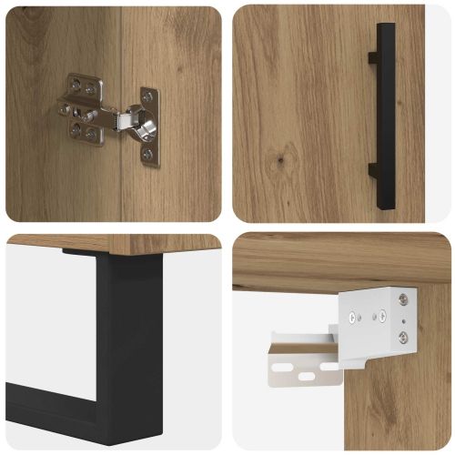 Висок шкаф 2 pcs Дъб Инженерна дървесина и стъкло