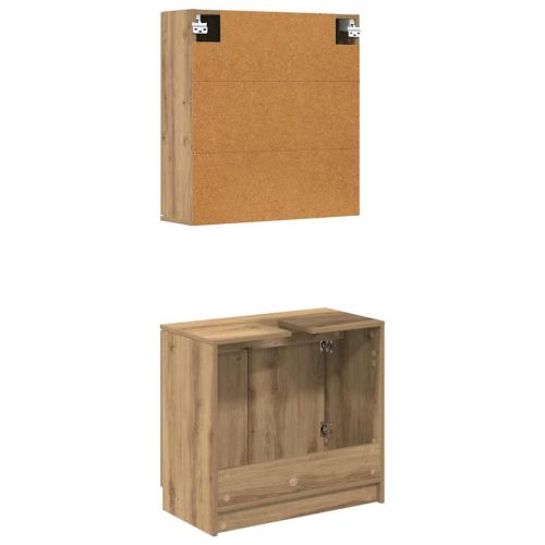 Комплект шкафове за баня с рафт с врата Дъб Инженерно дърво