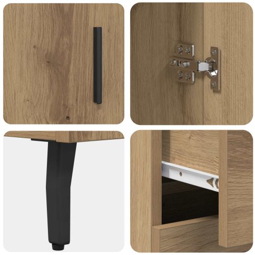 Висок шкаф с чекмедже 2 pcs Дъб Инженерна дървесина и стъкло