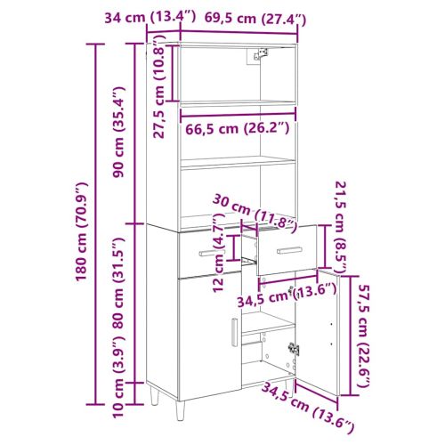 Висок шкаф с чекмедже Дъб 69,5 x 32,5 x 180 см Инженерно дърво