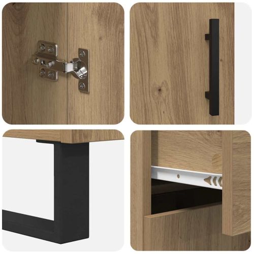 Висок шкаф с чекмедже 2 pcs Дъб Инженерна дървесина и стъкло