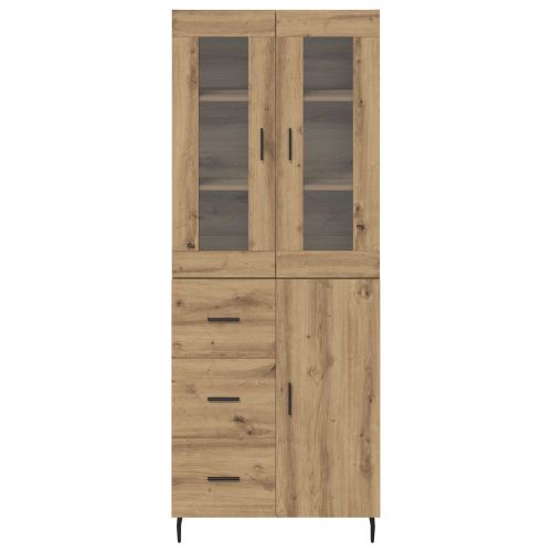 Висок шкаф с чекмедже 2 pcs Дъб Инженерна дървесина и стъкло