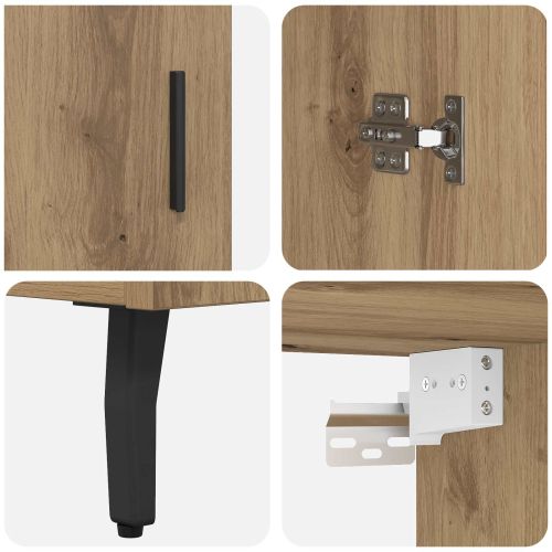 Висок шкаф 2 pcs Дъб Инженерна дървесина и стъкло