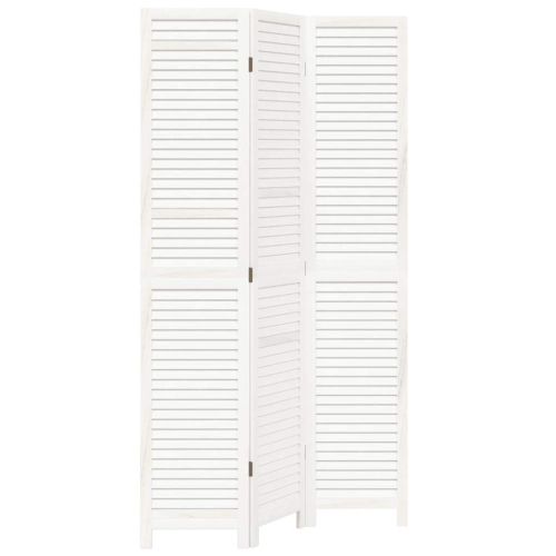 Разделител за стая, 3 панела, бял, дърво пауловния масив