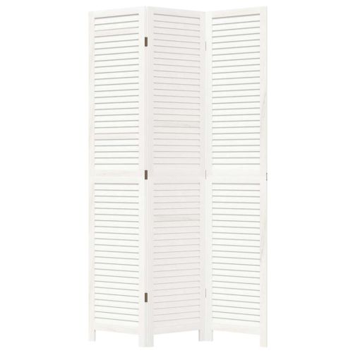 Разделител за стая, 3 панела, бял, дърво пауловния масив