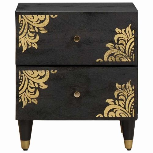 Нощен шкаф Черно 40 x 33 x 46 см Солидно мангово дърво