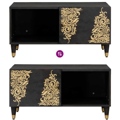 Масичка за кафе Черно 80 x 50 x 40 cm Солидно мангово дърво