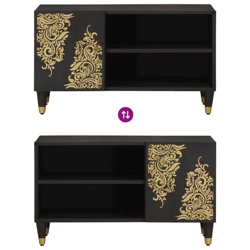 ТВ шкаф с рафт Черно 80 x 33 x 46 см Солидно мангово дърво