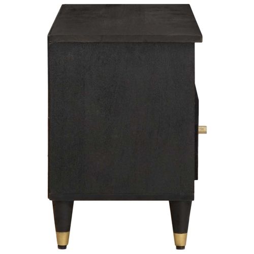 ТВ шкаф с чекмедже Черно 100 x 33 x 46 см Солидно мангово дърво