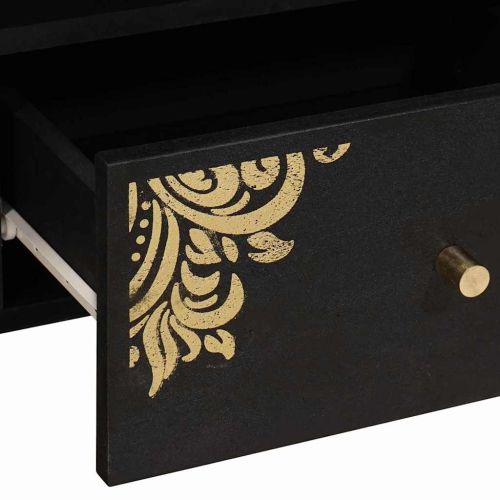 ТВ шкаф с чекмедже Черно 100 x 33 x 46 см Солидно мангово дърво