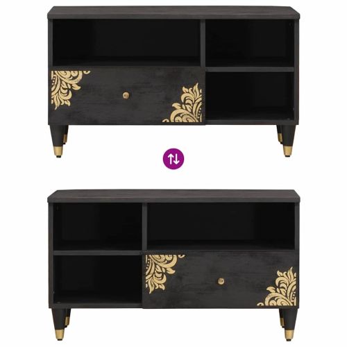 ТВ шкаф с чекмедже Черно 80 x 33 x 46 см Солидно мангово дърво