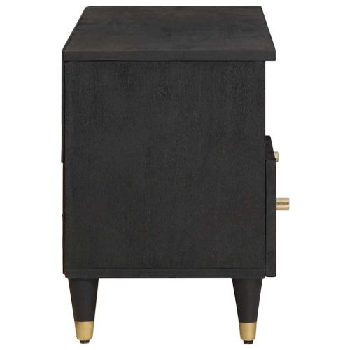 ТВ шкаф с чекмедже Черно 100 x 33 x 46 см Солидно мангово дърво