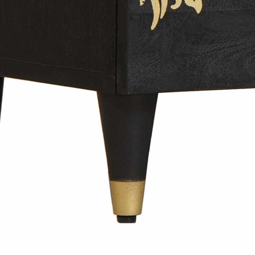 ТВ шкаф с чекмедже Черно 100 x 33 x 46 см Солидно мангово дърво