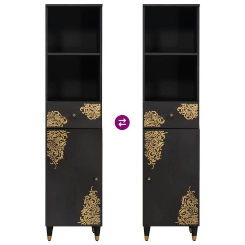 Служебен шкаф Черно 38 x 33 x 160 см Солидно мангово дърво