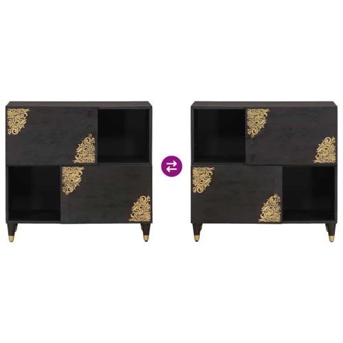 Служебен шкаф Черно 80 x 33 x 75 см Солидно мангово дърво