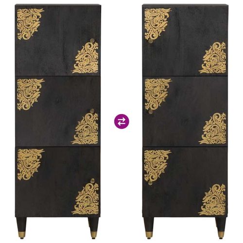 Висок шкаф с рафт Черно 40 x 33 x 110 см Солидно мангово дърво