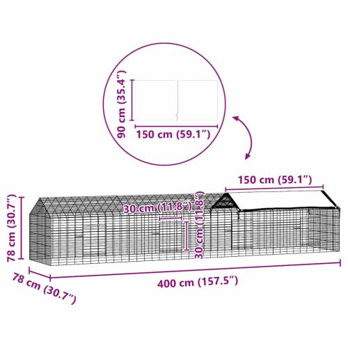 Клетка за заек Сребрист 400 x 78 x 78 см Галванизирана стомана