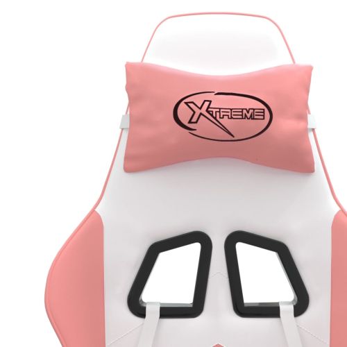 Гейминг стол с опора за крака, Бял и Розов, изкуствена кожа