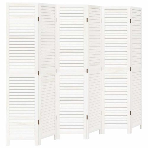 Разделител за стая, 6 панела, бял, дърво пауловния масив