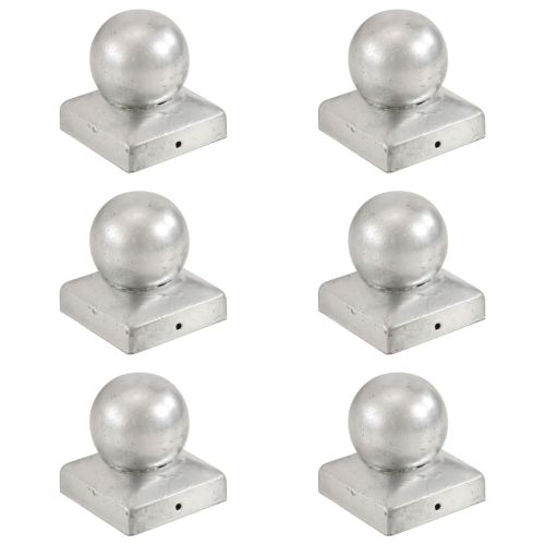 Капаци за стълбове, 6 бр, глобус, поцинкован метал, 71x71 мм