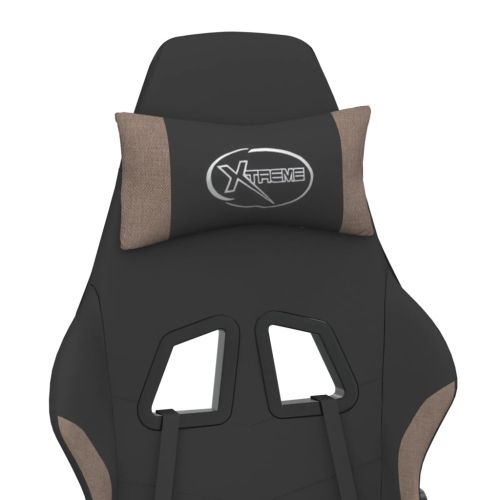 Гейминг стол с опора за крака, черно и таупе, текстил