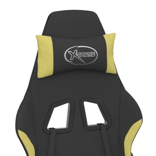 Гейминг стол с опора за крака, черно и светлозелено, плат