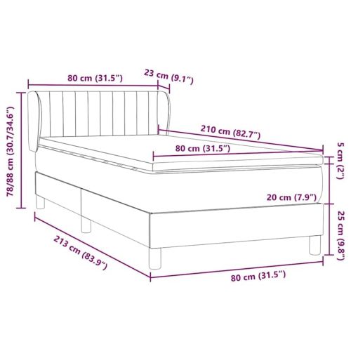 Боксспринг легло с матрак, черно, 80x210 см, кадифе