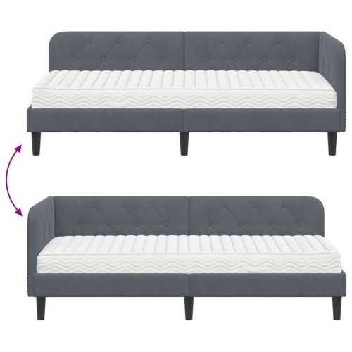 Ъглова рамка за легло с матрак Тъмен сив 80 x 200 cm Кадифе