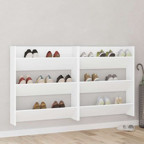 Стенни шкафове за обувки, 2 бр, бели, 80x18x90 см, ПДЧ