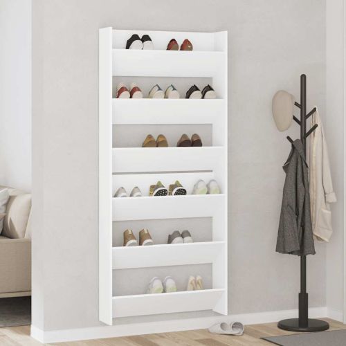 Стенни шкафове за обувки, 2 бр, бели, 80x18x90 см, ПДЧ