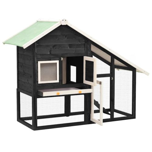 Клетка за зайци, сиво и бяло, 140x63x120 см, чам масив