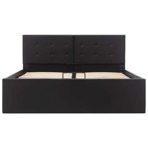 Легло с повдигащ механизъм, черно, изкуствена кожа, 120x200 cм