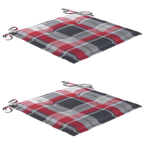 Градински столове, 2 бр, възглавници на червено каре, тик масив