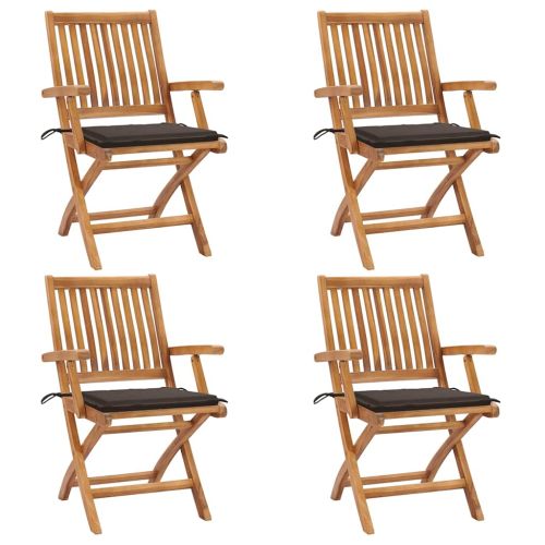 Сгъваеми градински столове с възглавници, 4 бр, тик масив