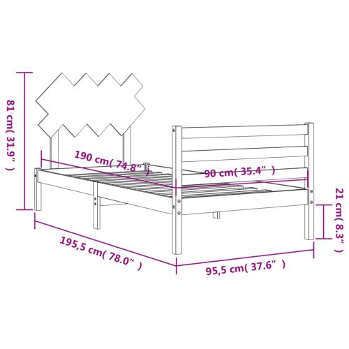 Рамка за легло с табла бяла Single масивна дървесина