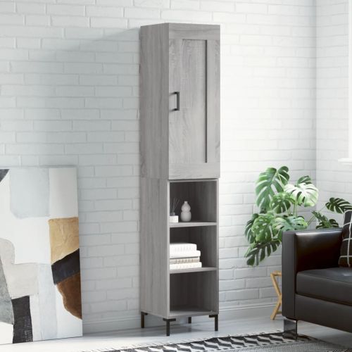 Висок шкаф, сив сонома, 34,5x34x180 см, инженерно дърво