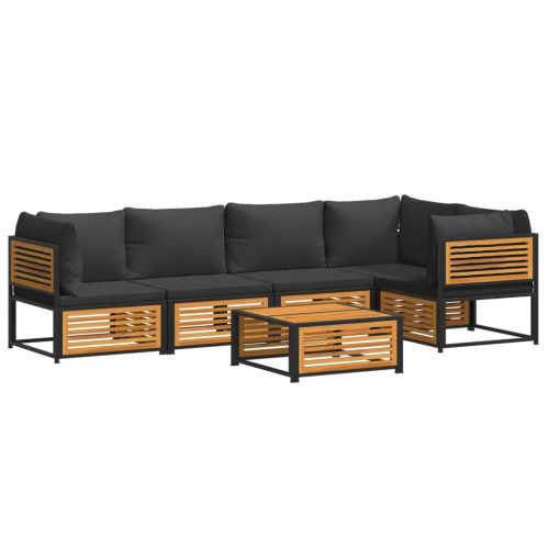 Градински диван с възглавници, 6 части, масив акация