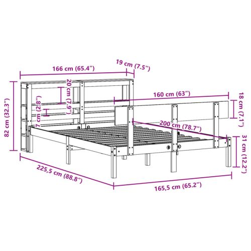 Рамка за легло без матрак, 160x200 см, масивна чамова дървесина
