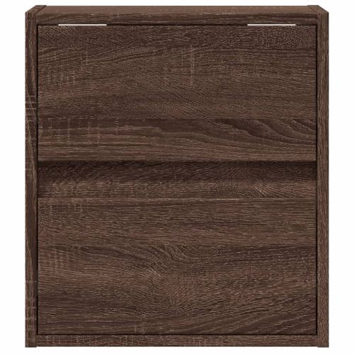 Нощни шкафчета за стена с LED осветление, 2 бр, кафяв дъб