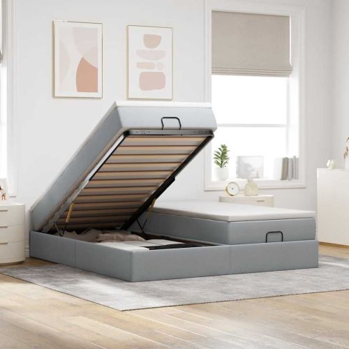 Османска легло с матраци, светлосиво, 160x200 см, плат