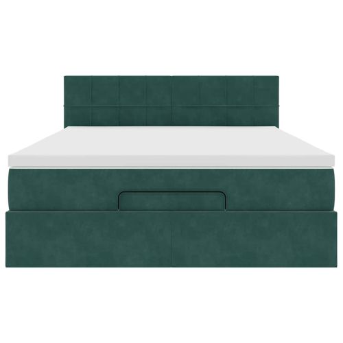 Османска легло с матрак и LED, тъмнозелено, 140x190 см, кадифе