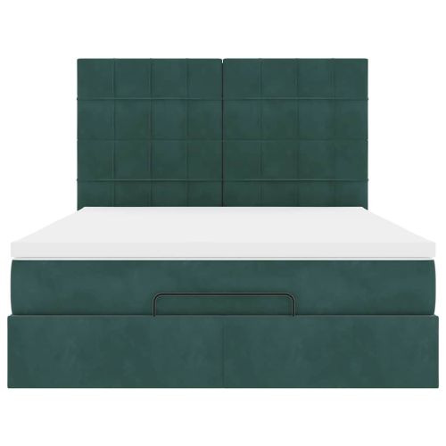 Османска легло с матраци и LED, тъмнозелено, 140x190 см, кадифе