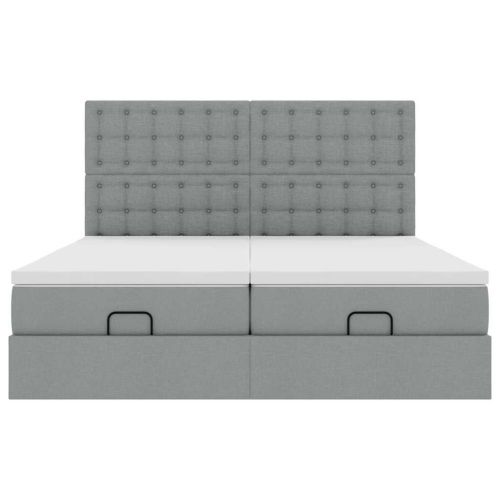 Османска легло с матраци и LED, светлосиво, 160x200 см, плат