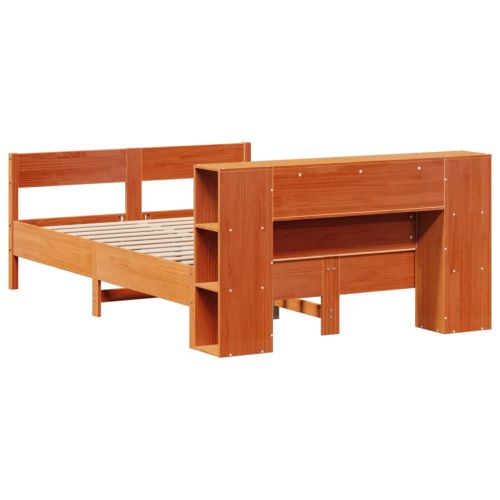 Легло с етажерка за книги, без матрак, 135x190 см, бор масив