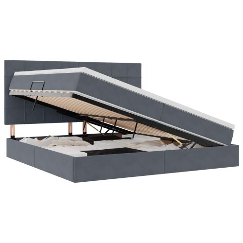 Легло с място за съхранение и LED Тъмен сив 200 x 200 cm Кадифе